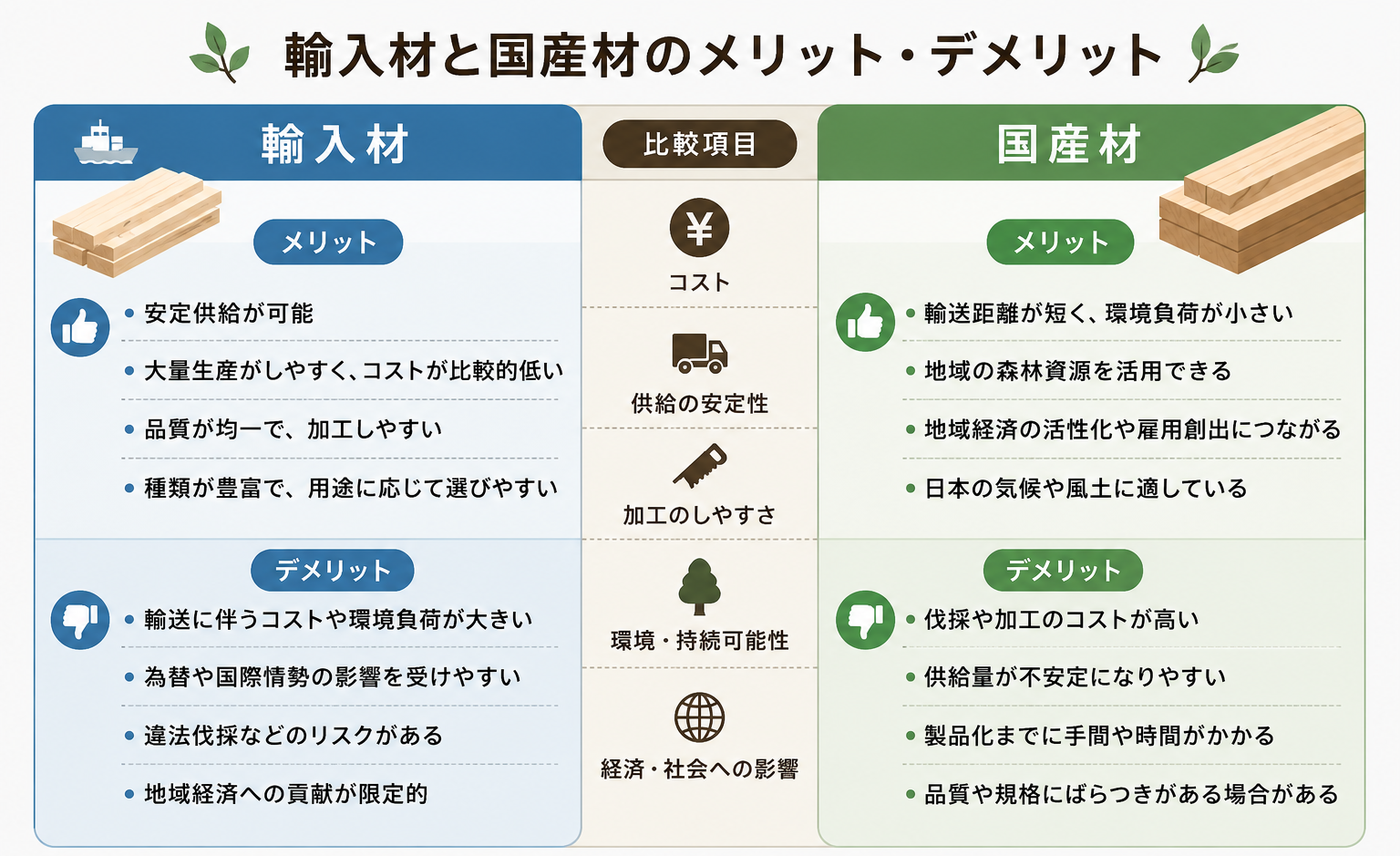 輸入材と国産材のメリット・デメリット